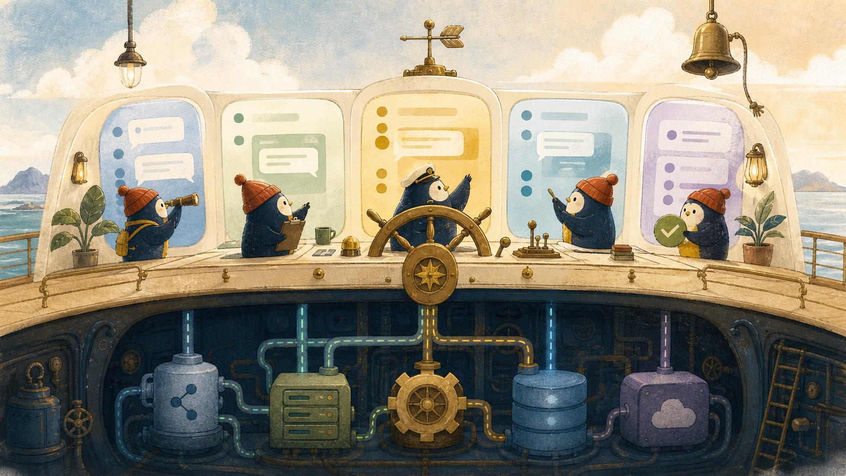 A calm team command deck built from conversations, approvals, connected systems, and follow-through